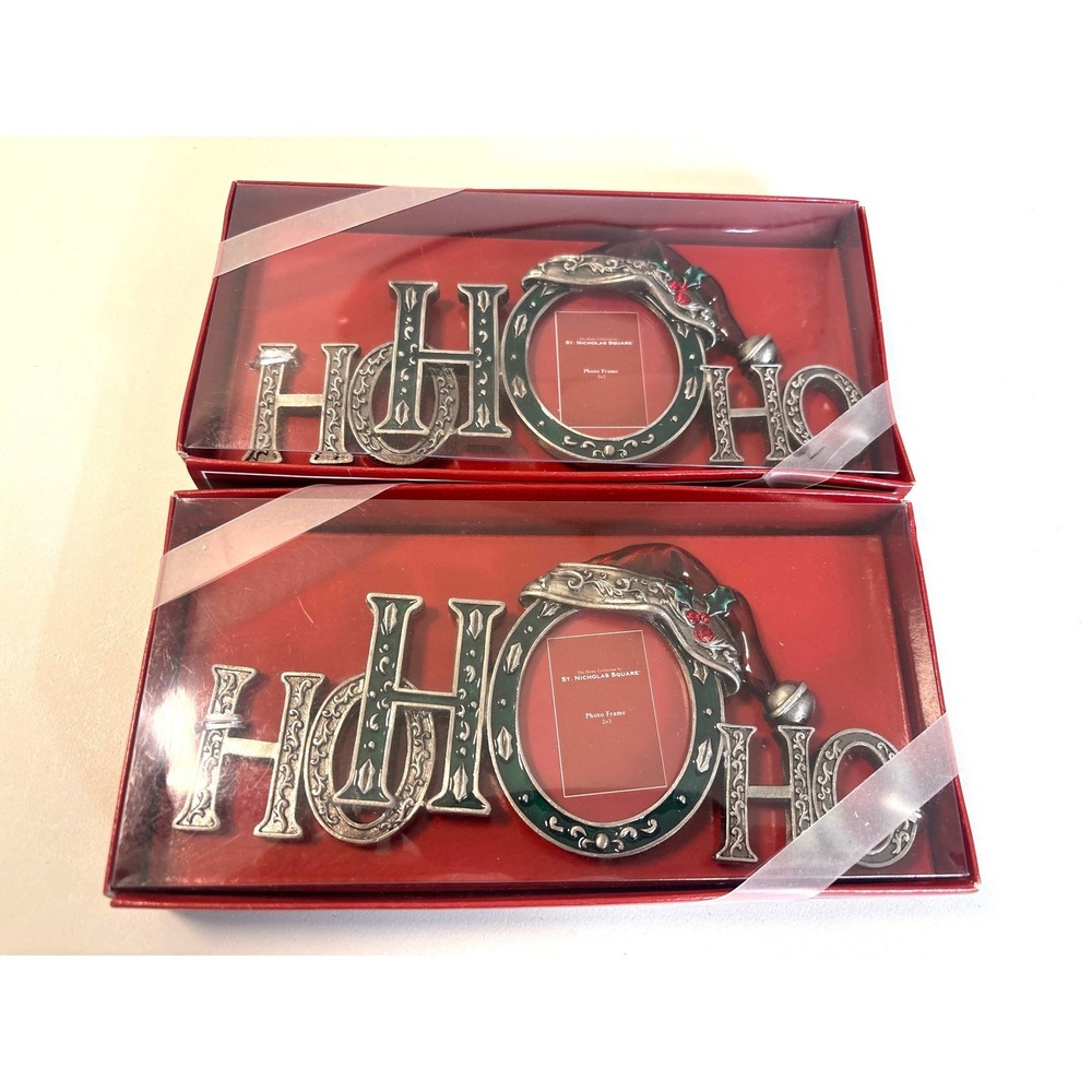 St Nicholas Square Ho Ho Ho Holiday Jewel 2x3 Photo Frames Set of 2 Silver Green